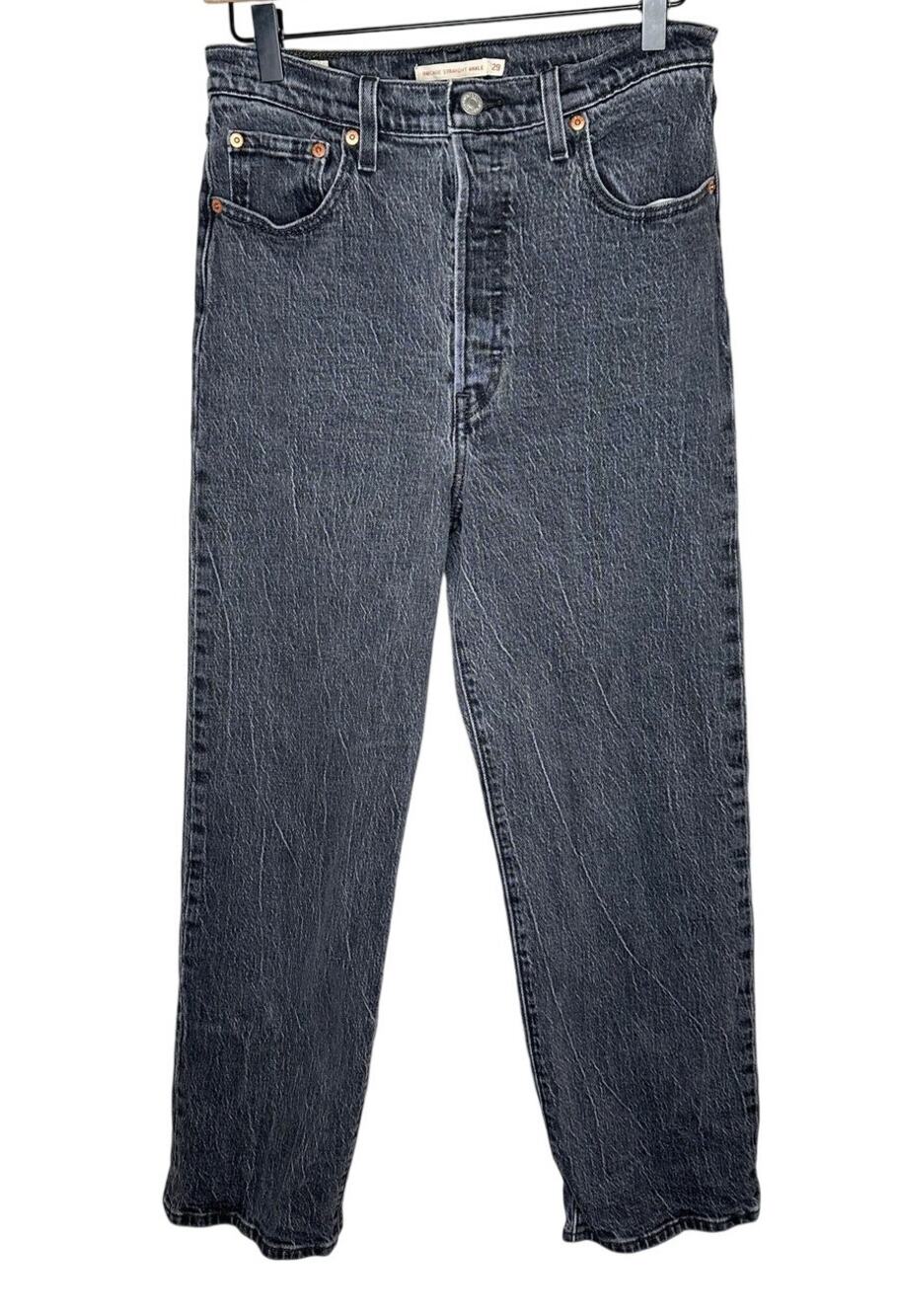 Levis Premium Ribcage Straight Ankle Black Acid Wash Jeans High Rise Size 29 EUC